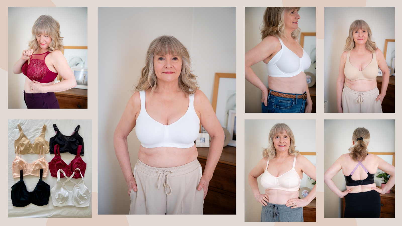 Julie Player wearing and testing 6 minimiser bras