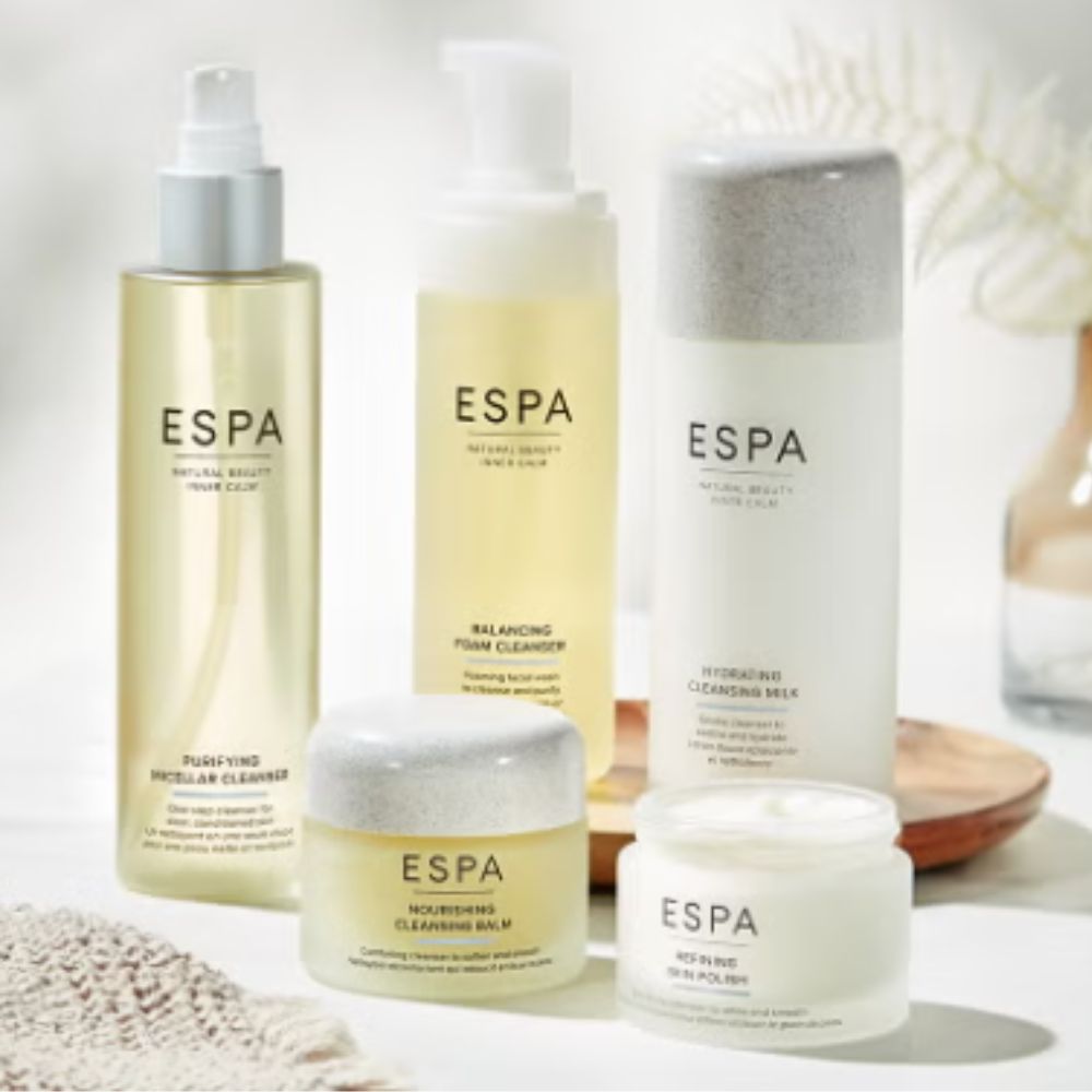 A few ESPA bottles on a white counter