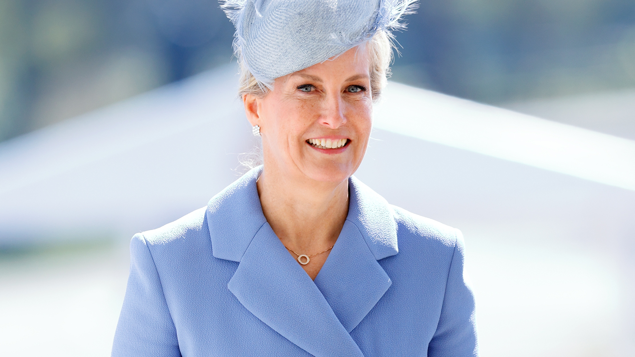 Sophie, Duchess of Edinburgh, wearing a forget-me-not blue outfit, represents King Charles III as the Reviewing Officer during The Sovereign&#039;s Parade on April 11, 2025