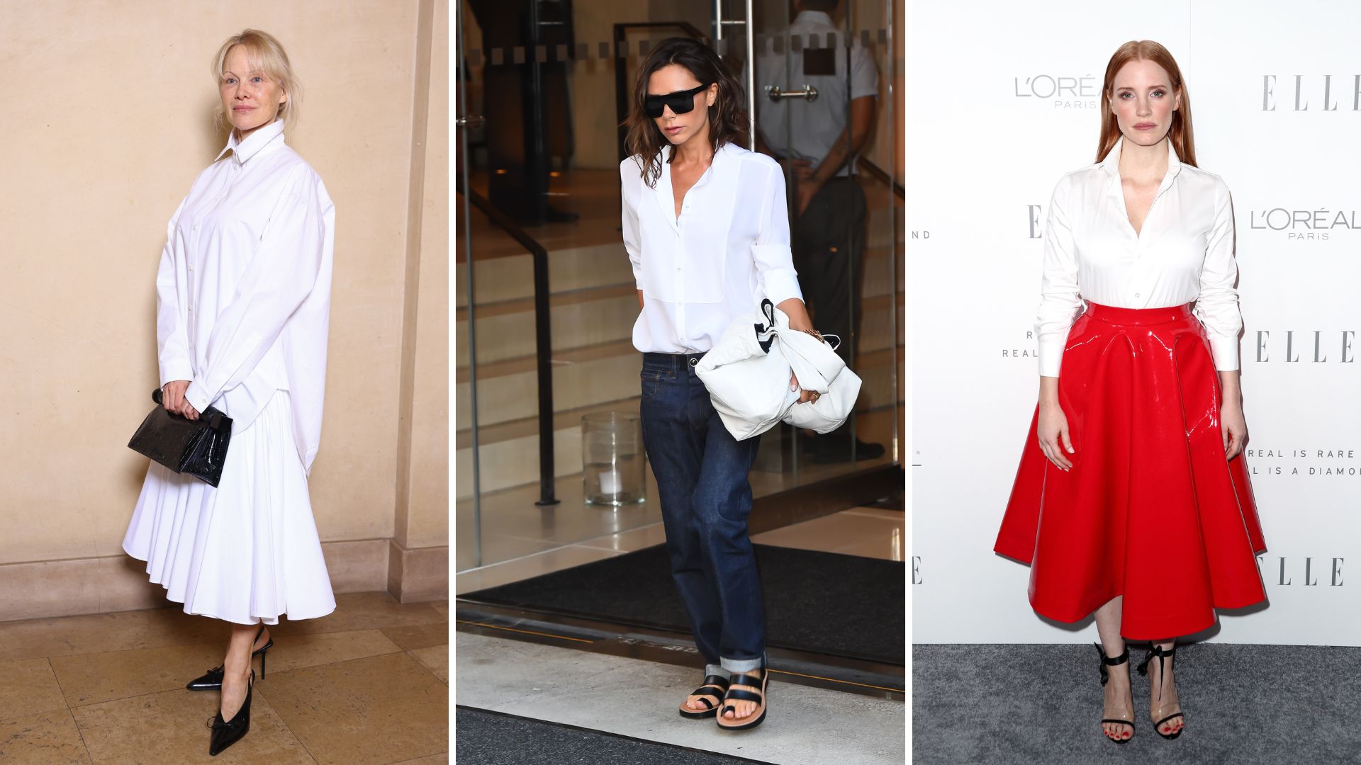 L-R: Pamela Anderson, Victoria Beckham, Jessica Chastain